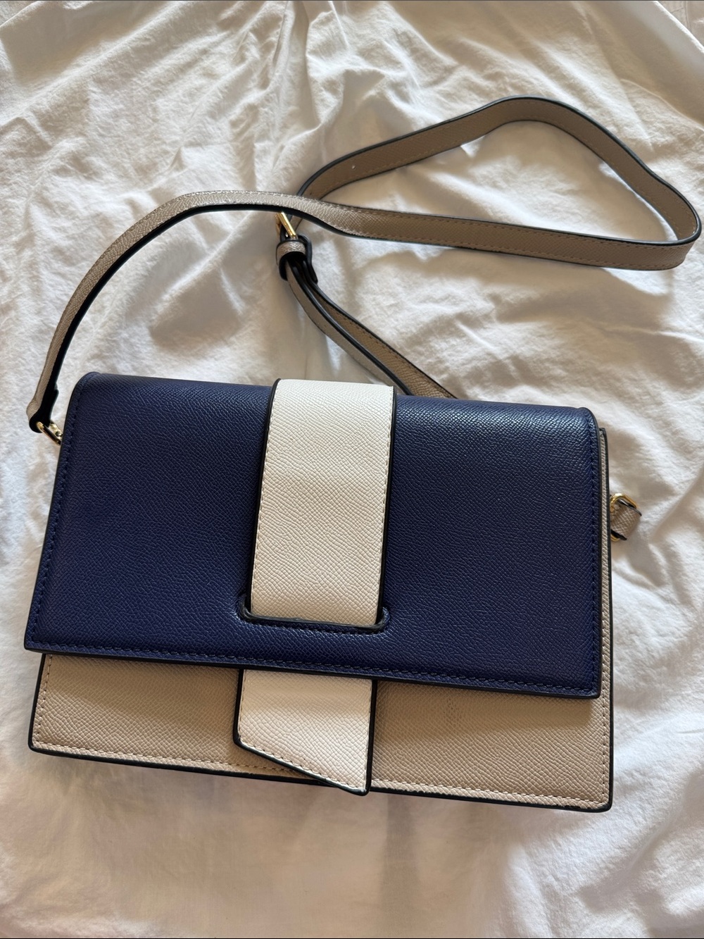 Navy and Cream Crossbody Shoulder Bag - Modern Colorblock Design